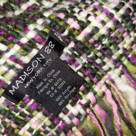 Madison 88~Multicolored Purple Green Woven Knit Scarf Tassel Details - Picture 3 of 13
